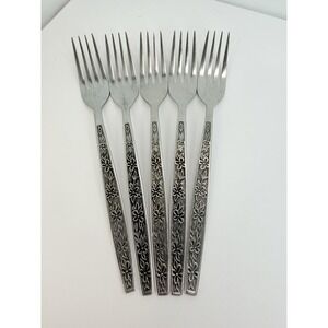 Stanley Roberts La Spana Stainless Embossed Flowers Lot of 5 Dinner Forks .
